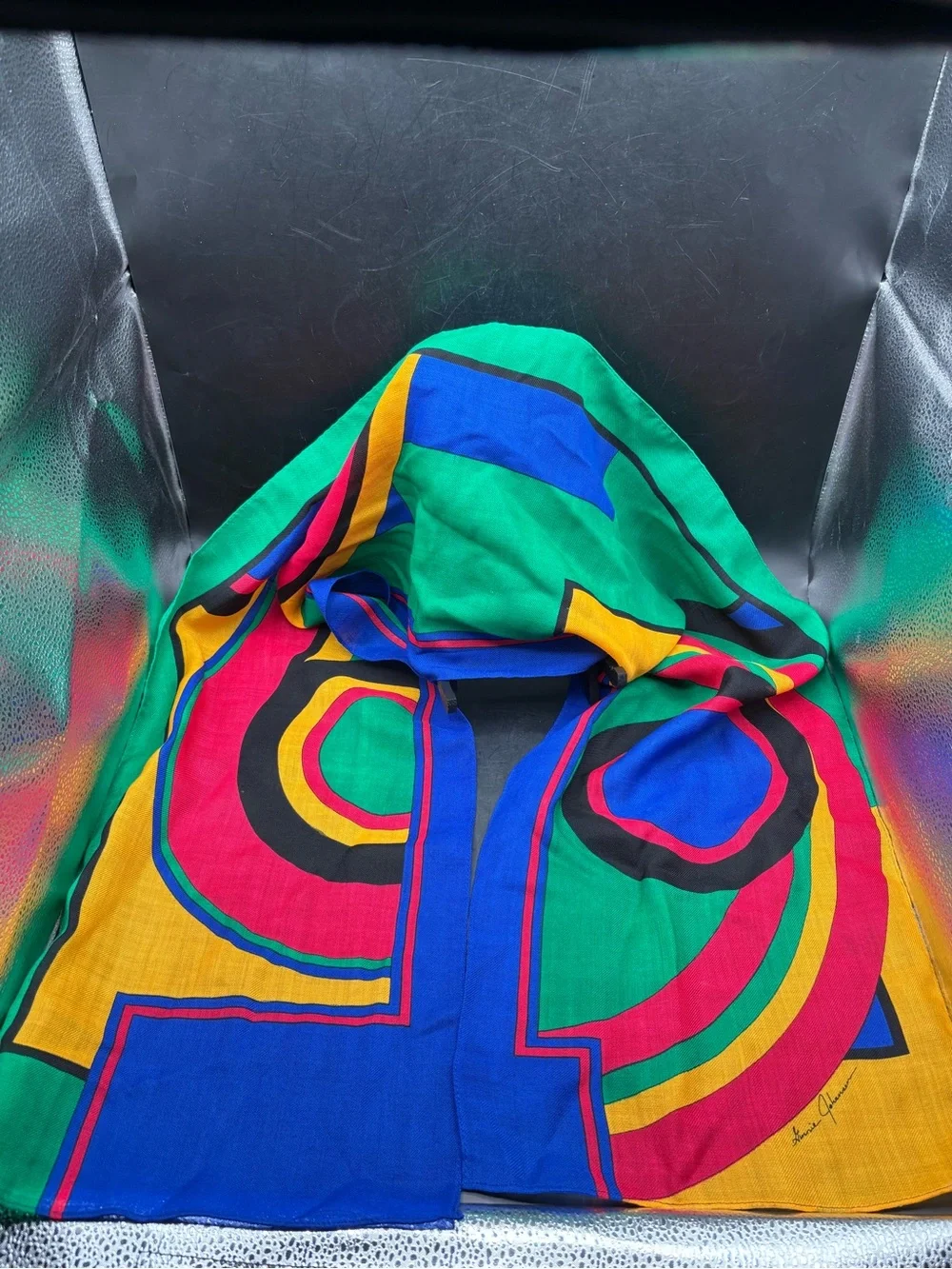 Ginnie Johansen  Abstract Geometric Scarf Womens Colorful Retro Vtg 80’s Wool